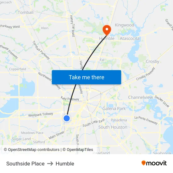 Southside Place to Humble map