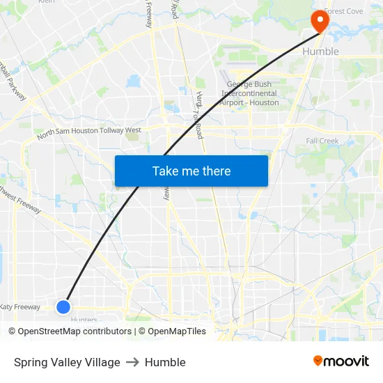 Spring Valley Village to Humble map