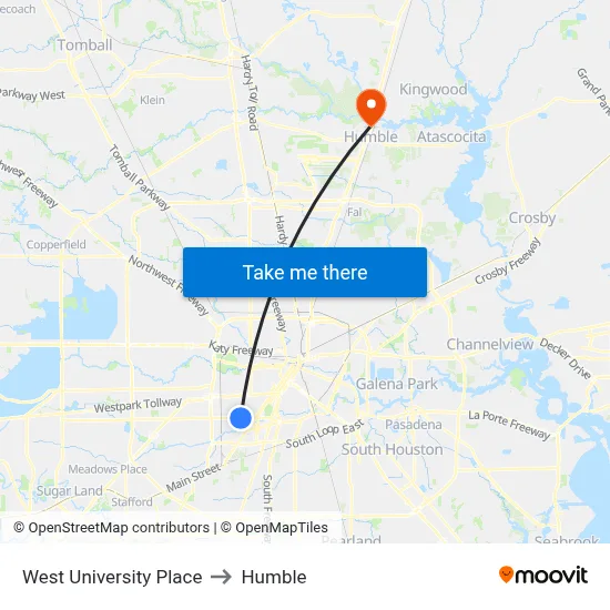 West University Place to Humble map
