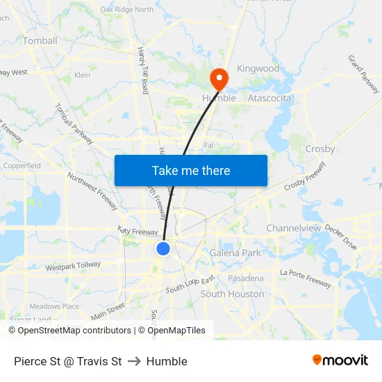 Pierce St @ Travis St to Humble map