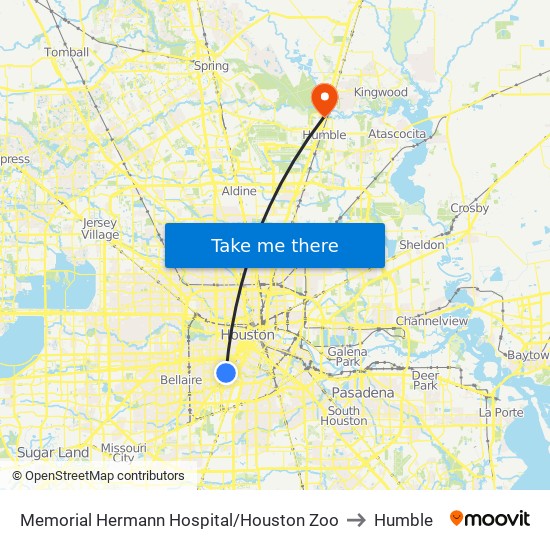 Memorial Hermann Hospital/Houston Zoo to Humble map