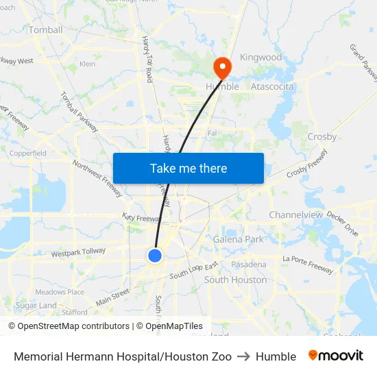 Memorial Hermann Hospital/Houston Zoo to Humble map