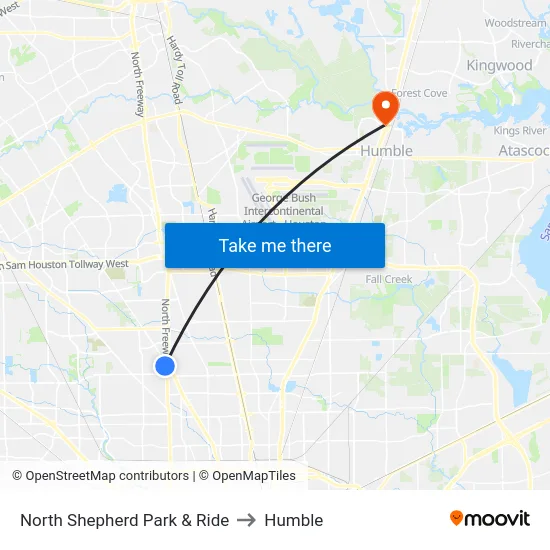 North Shepherd Park & Ride to Humble map