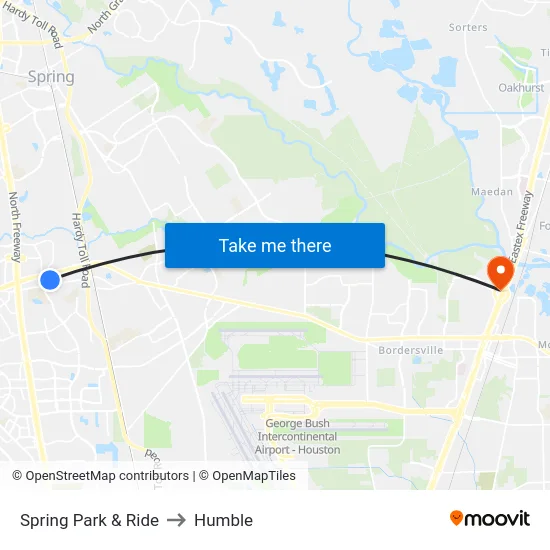 Spring Park & Ride to Humble map