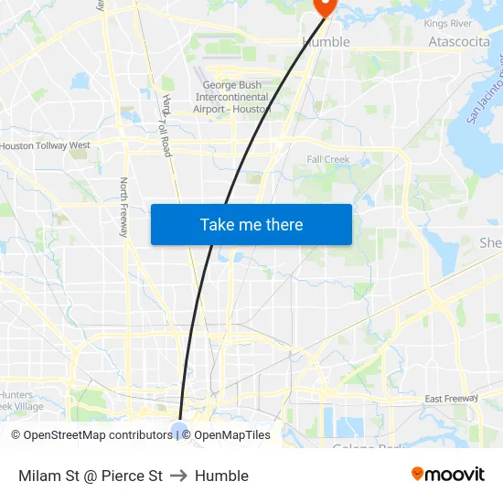 Milam St @ Pierce St to Humble map