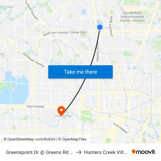 Greenspoint Dr @ Greens Rd MB to Hunters Creek Village map