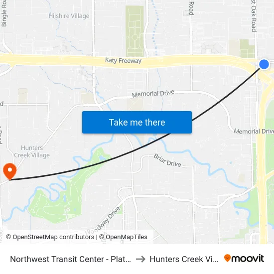 Northwest Transit Center - Platform 1 to Hunters Creek Village map