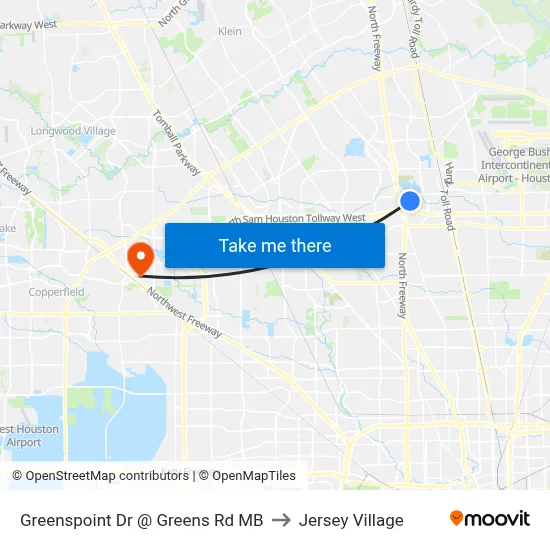 Greenspoint Dr @ Greens Rd MB to Jersey Village map