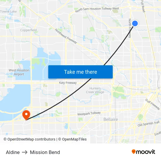 Aldine to Mission Bend map