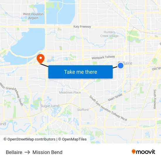 Bellaire to Mission Bend map