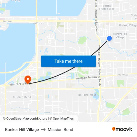 Bunker Hill Village to Mission Bend map