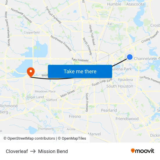 Cloverleaf to Mission Bend map