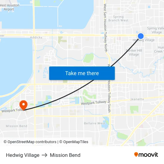 Hedwig Village to Mission Bend map