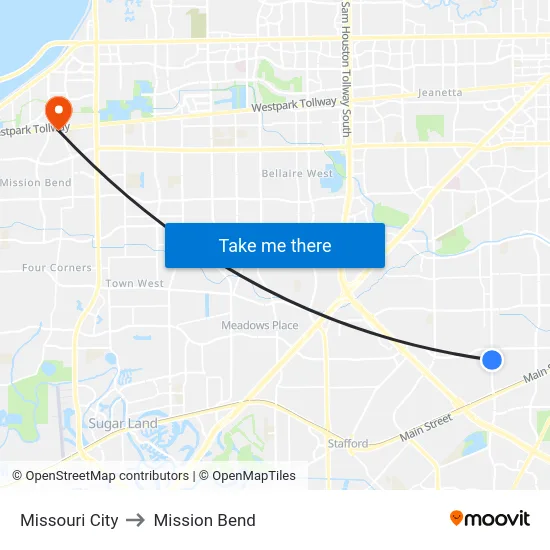 Missouri City to Mission Bend map