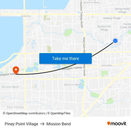 Piney Point Village to Mission Bend map