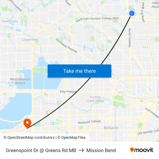 Greenspoint Dr @ Greens Rd MB to Mission Bend map
