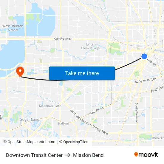 Downtown Transit Center to Mission Bend map