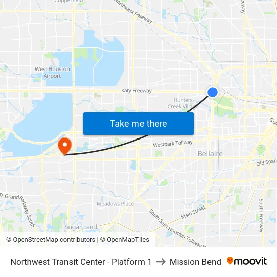 Northwest Transit Center - Platform 1 to Mission Bend map