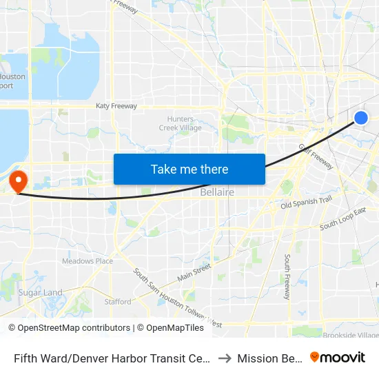 Fifth Ward/Denver Harbor Transit Center to Mission Bend map