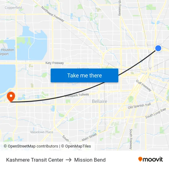 Kashmere Transit Center to Mission Bend map