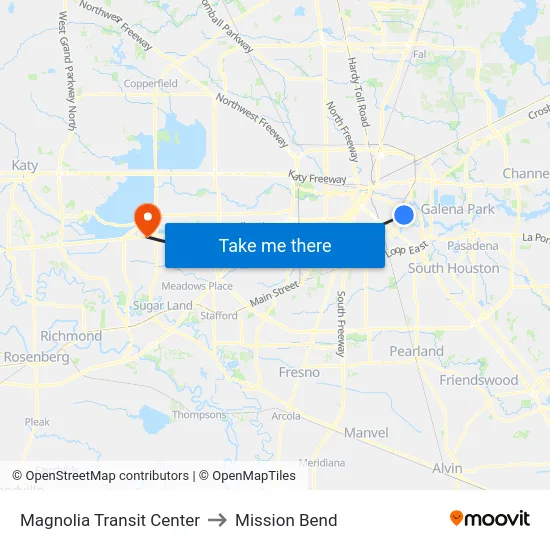 Magnolia Transit Center to Mission Bend map
