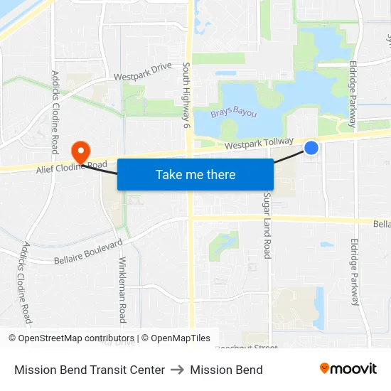 Mission Bend Transit Center to Mission Bend map