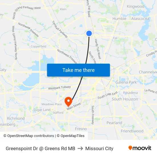 Greenspoint Dr @ Greens Rd MB to Missouri City map