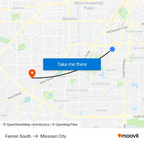 Fannin South to Missouri City map