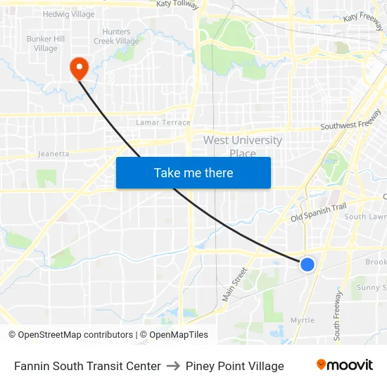 Fannin South Pr to Piney Point Village map