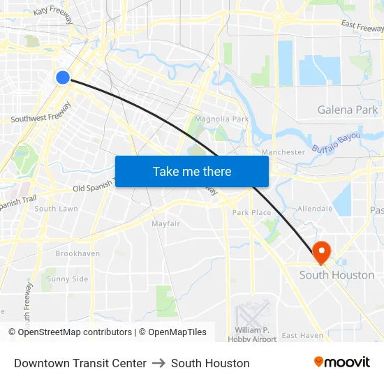 Downtown Transit Center to South Houston map