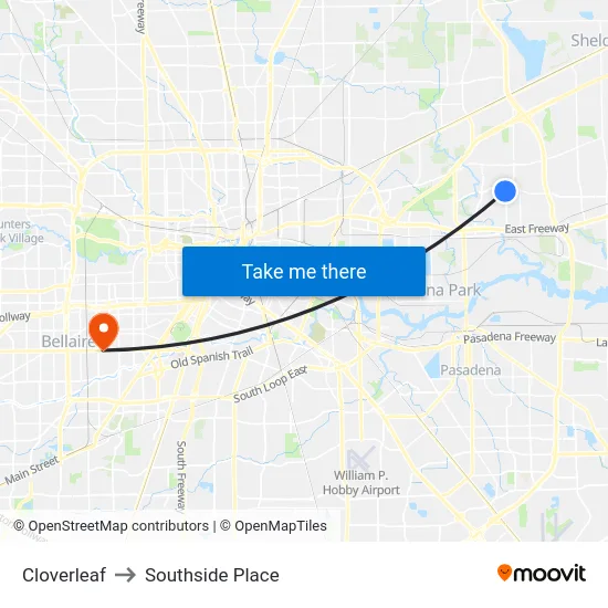 Cloverleaf to Southside Place map
