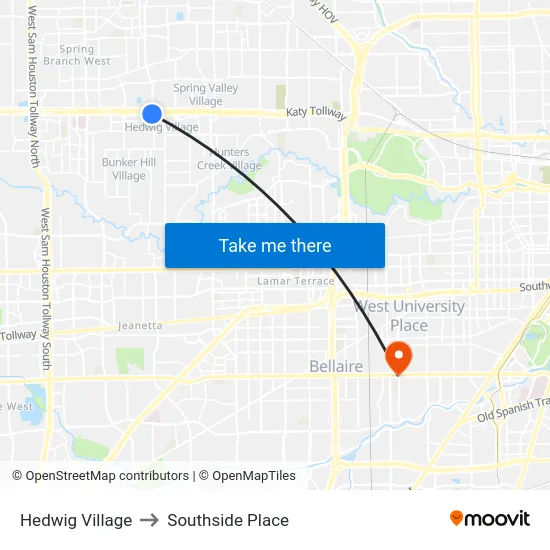 Hedwig Village to Southside Place map