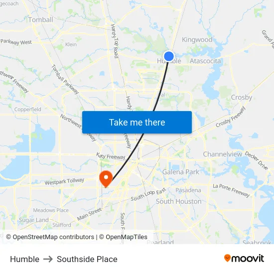 Humble to Southside Place map