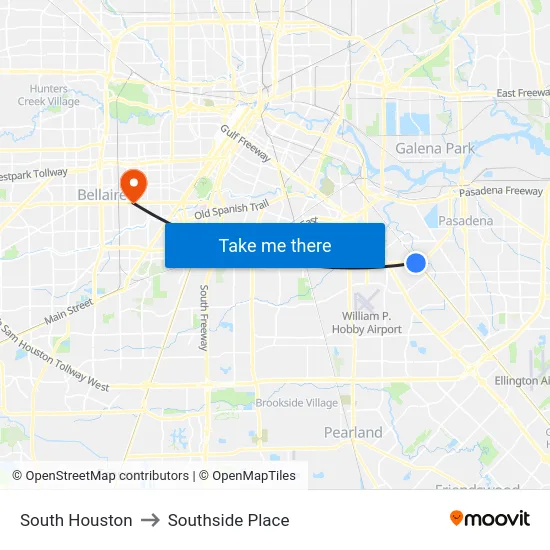 South Houston to Southside Place map