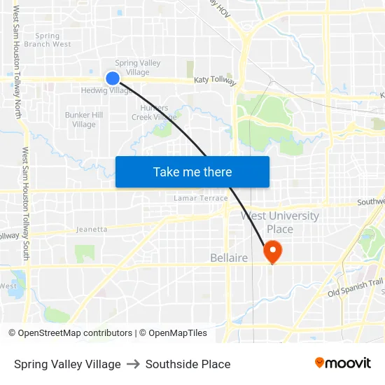 Spring Valley Village to Southside Place map