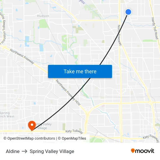 Aldine to Spring Valley Village map