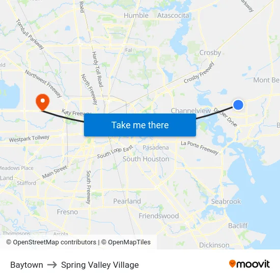 Baytown to Spring Valley Village map