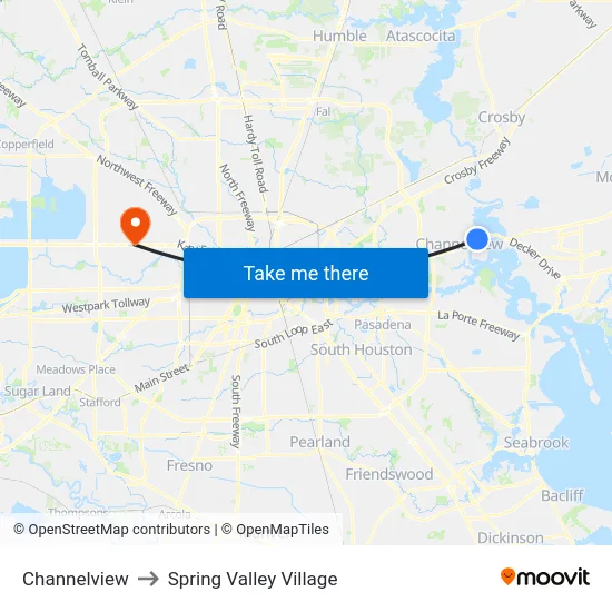 Channelview to Spring Valley Village map
