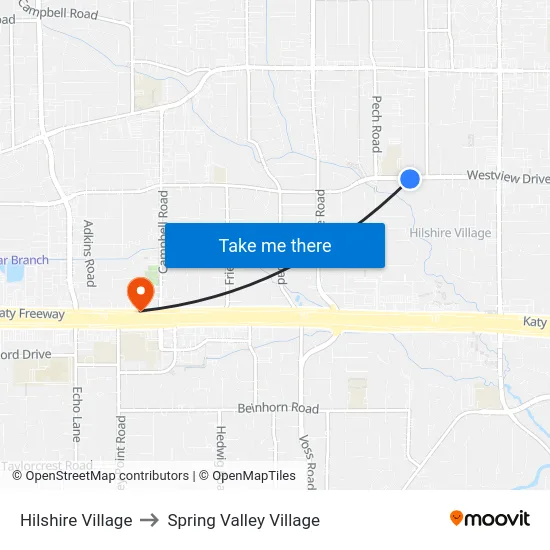 Hilshire Village to Spring Valley Village map