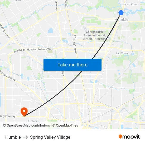 Humble to Spring Valley Village map