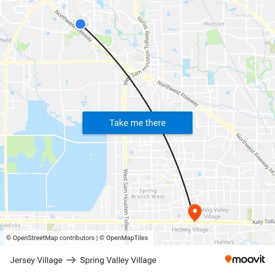 Jersey Village to Spring Valley Village map