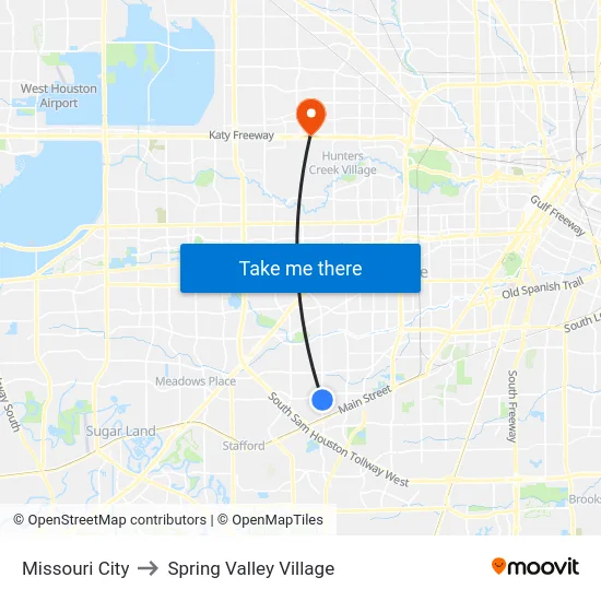 Missouri City to Spring Valley Village map