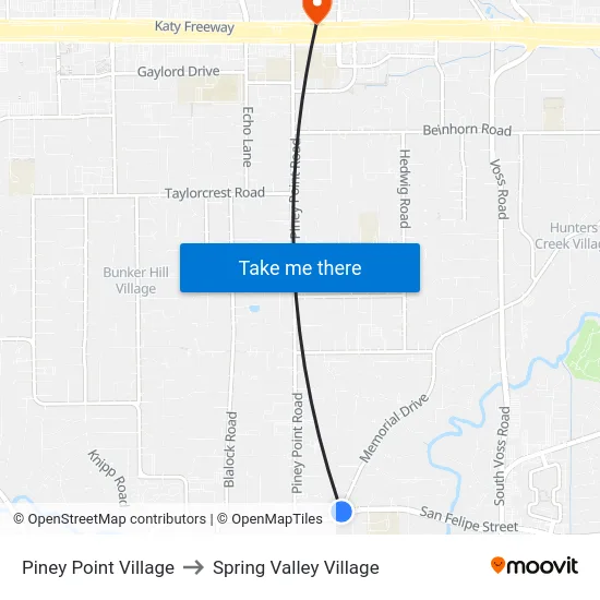 Piney Point Village to Spring Valley Village map