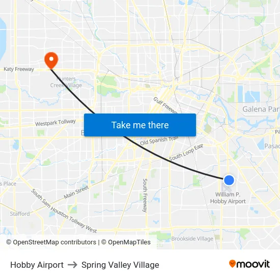Hobby Airport to Spring Valley Village map
