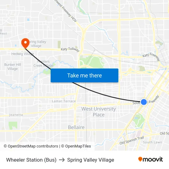 Wheeler Station (Bus) to Spring Valley Village map