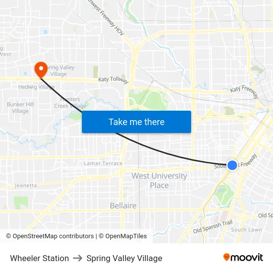 Wheeler Station to Spring Valley Village map