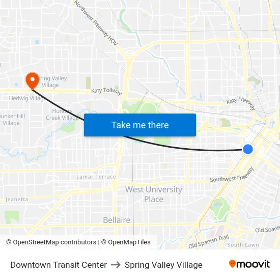 Downtown Transit Center to Spring Valley Village map