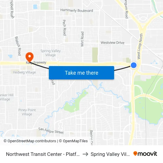 Northwest Transit Center - Platform 1 to Spring Valley Village map