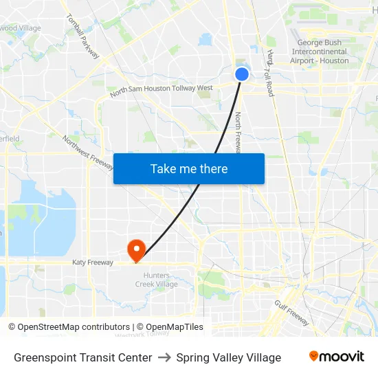 Greenspoint Transit Center to Spring Valley Village map