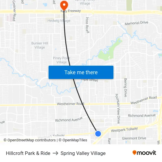 Hillcroft Park & Ride to Spring Valley Village map